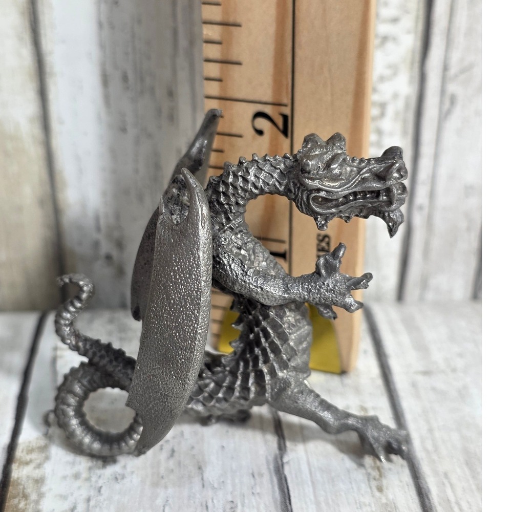Vintage Pewter Dragon Figurine Miniature Mythical Fantasy Collectible 2.25 Inch - Picture 8 of 8